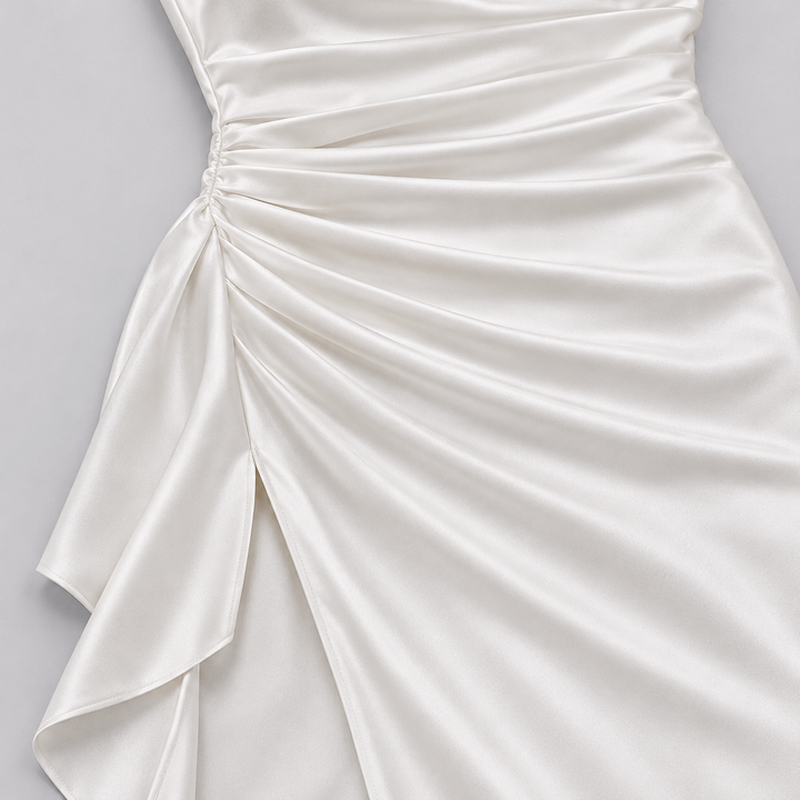 Women's Satin Maxi Dress with Side Slit - Sweetheart Neckline
