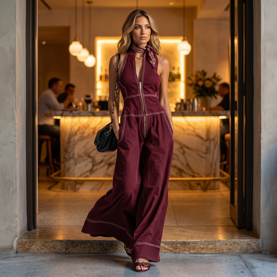 Women's Sculpted Halter Jumpsuit - Wide Leg
