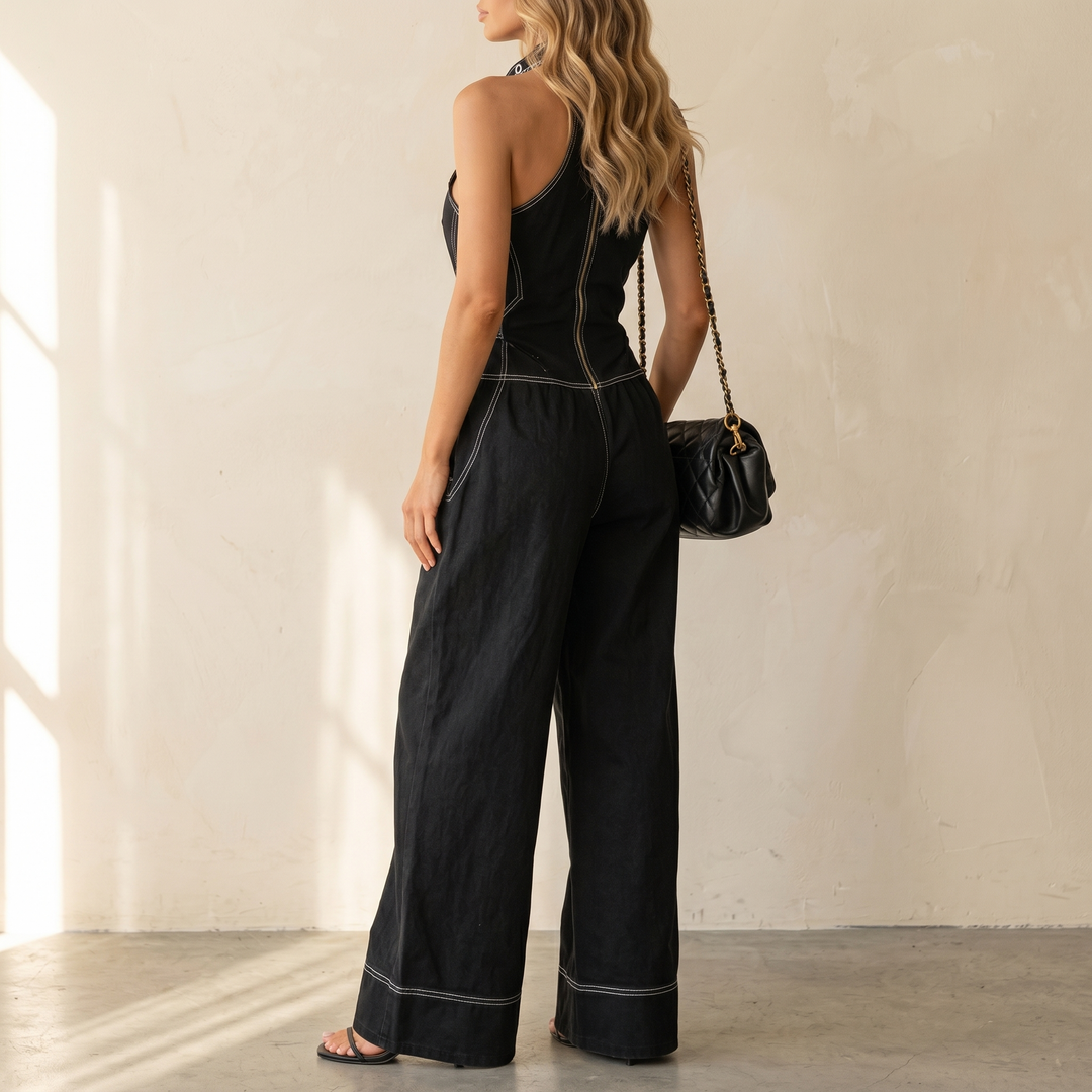 Women's Sculpted Halter Jumpsuit - Wide Leg