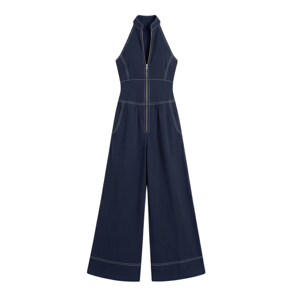 Women's Sculpted Halter Jumpsuit - Wide Leg - Navy