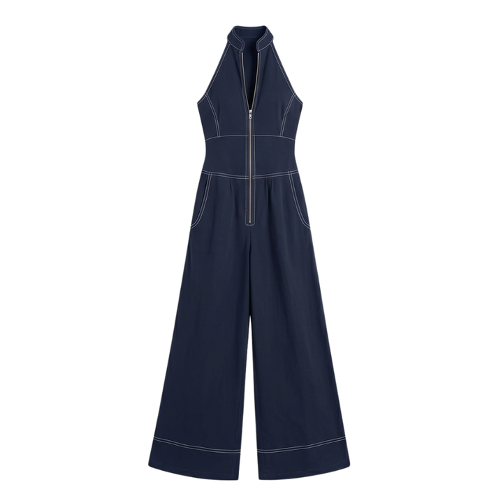Women's Sculpted Halter Jumpsuit - Wide Leg - Navy