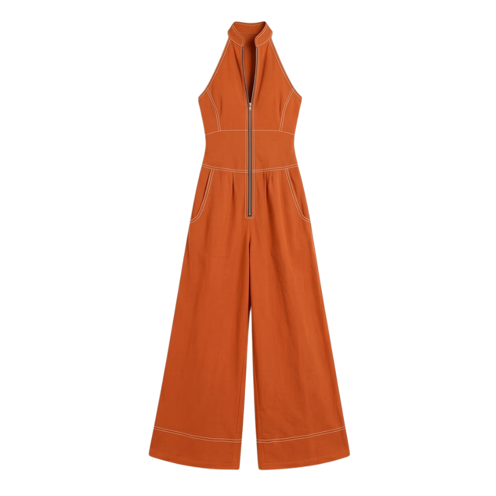 Women's Sculpted Halter Jumpsuit - Wide Leg - Orange