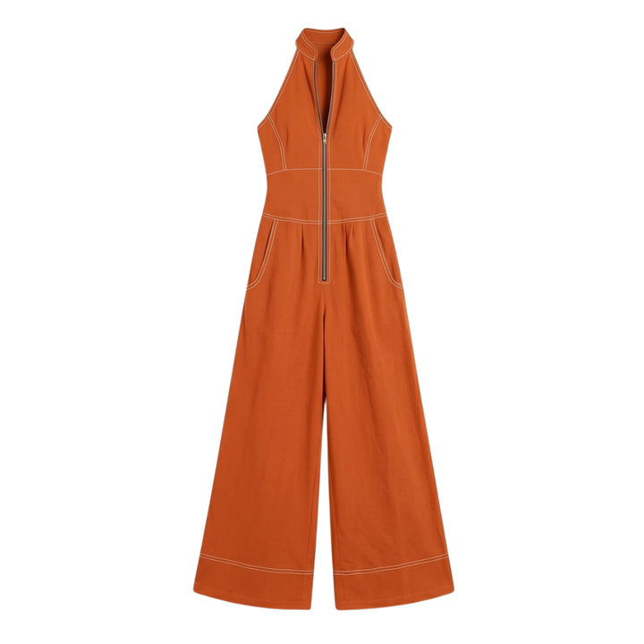 Women's Sculpted Halter Jumpsuit - Wide Leg - Orange