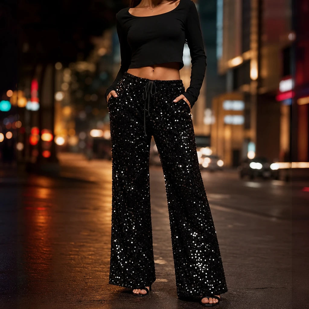 Women's Sequin Straight-Leg Trousers - Party Sparkle
