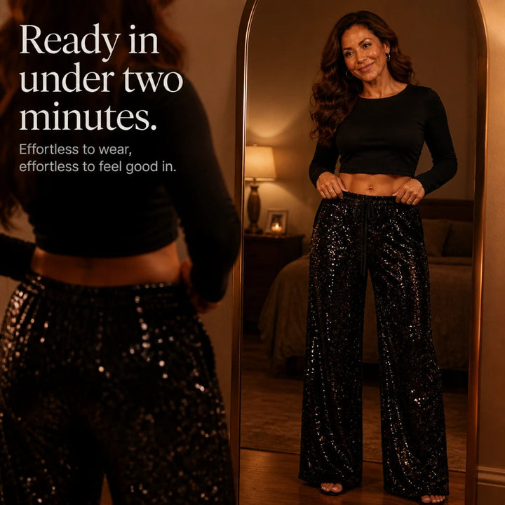 Women's Sequin Straight-Leg Trousers - Party Sparkle