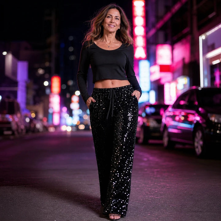 Women's Sequin Straight-Leg Trousers - Party Sparkle