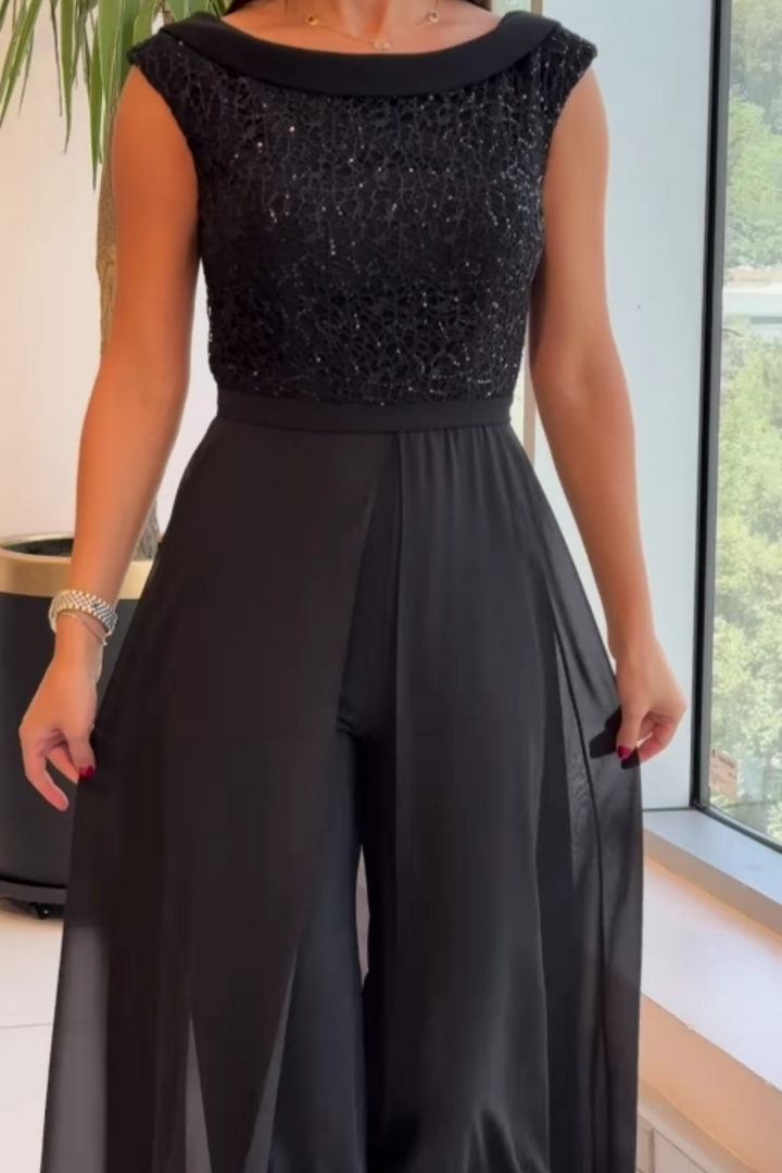 Women's Sequin Textured Tulle Jumpsuit - Evening Formal
