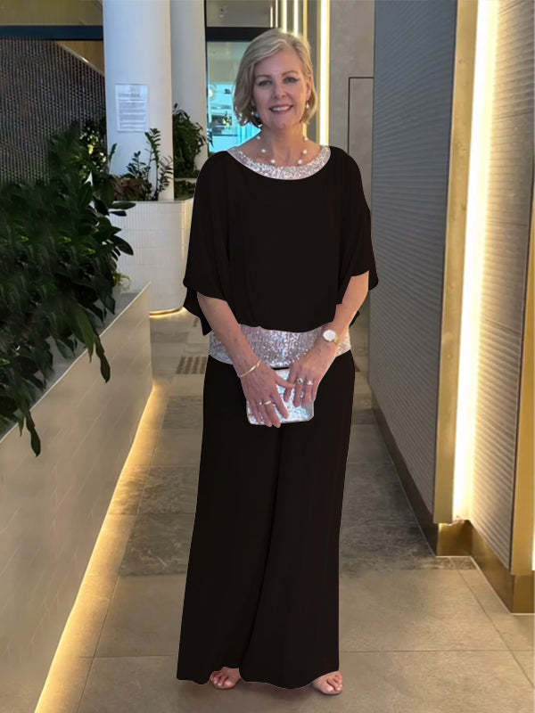 Women's Sequin Two-Piece Set - Elegant Evening Outfit - Black