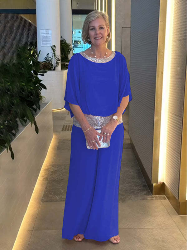 Women's Sequin Two-Piece Set - Elegant Evening Outfit - Blue