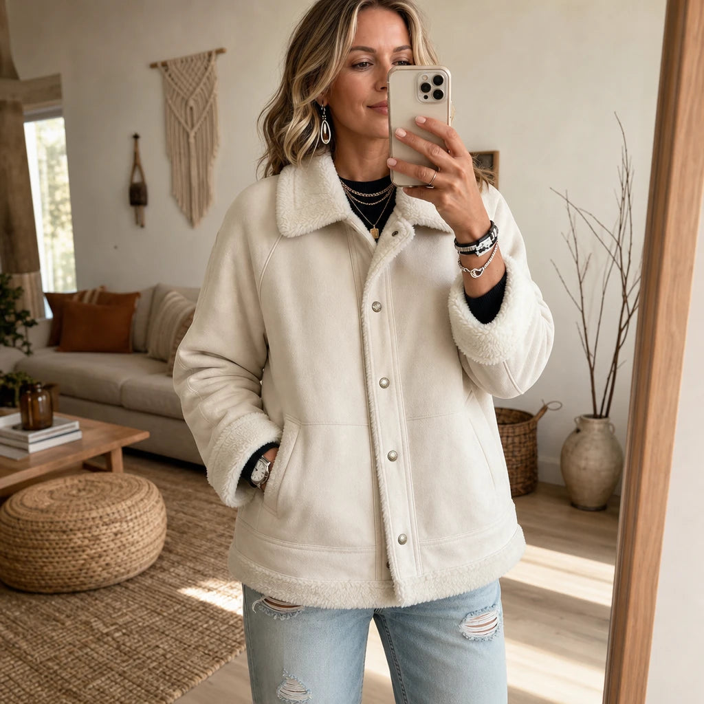 Women's Shearling-Trim Suede Jacket - Cozy Layering