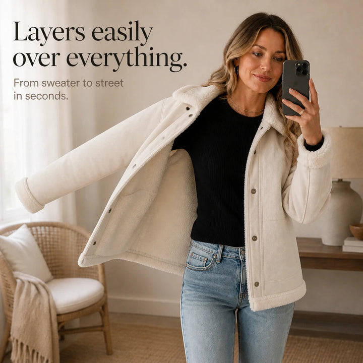 Women's Shearling-Trim Suede Jacket - Cozy Layering