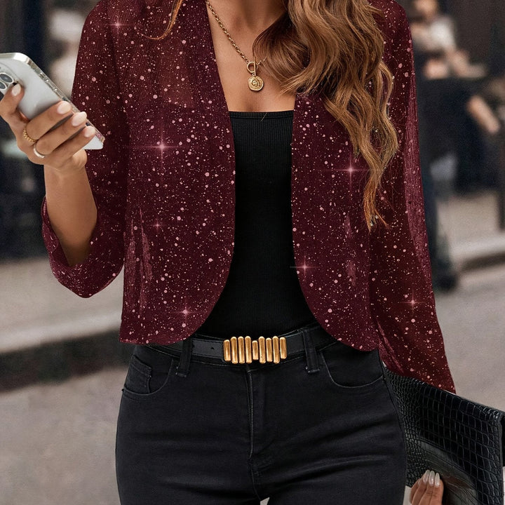 Women's Shimmer Cropped Jacket in burgundy, 3/4 Sleeve