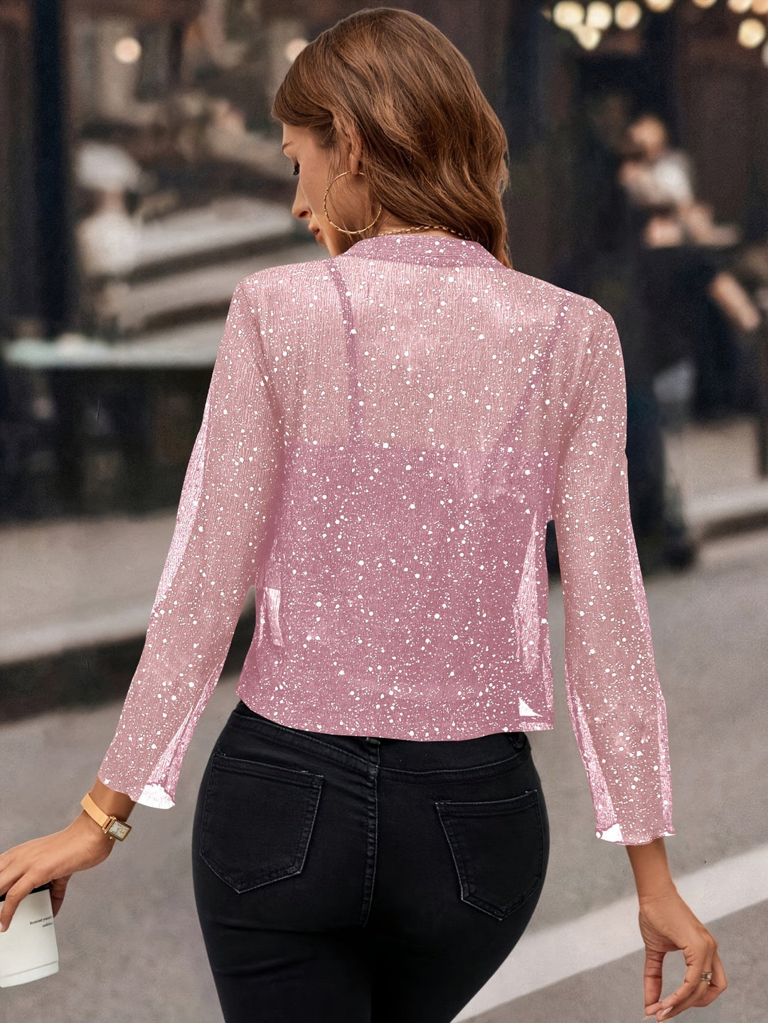 Women's Shimmer Cropped Jacket - 3/4 Sleeve