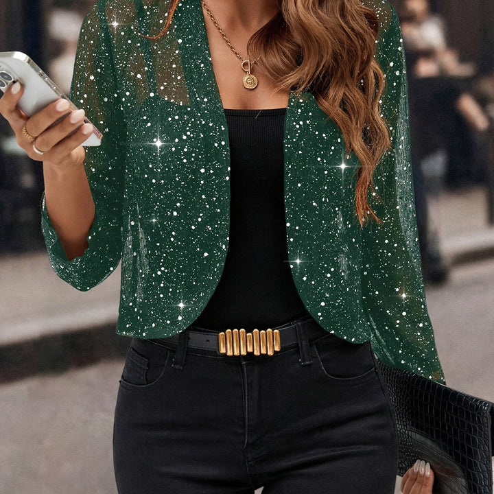 Women's Shimmer Cropped Jacket in green, 3/4 Sleeve