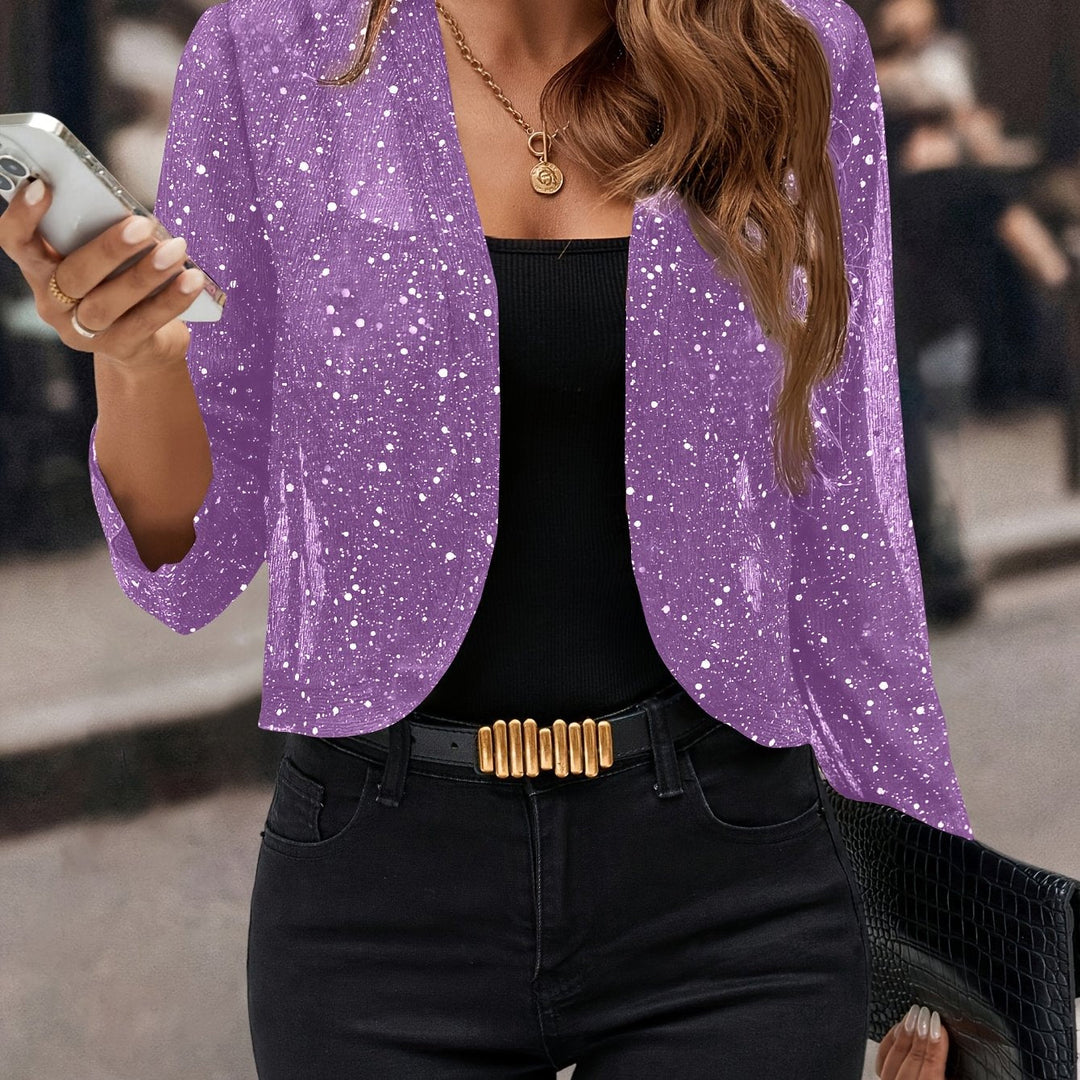 Women's Shimmer Cropped Jacket in purple, 3/4 Sleeve