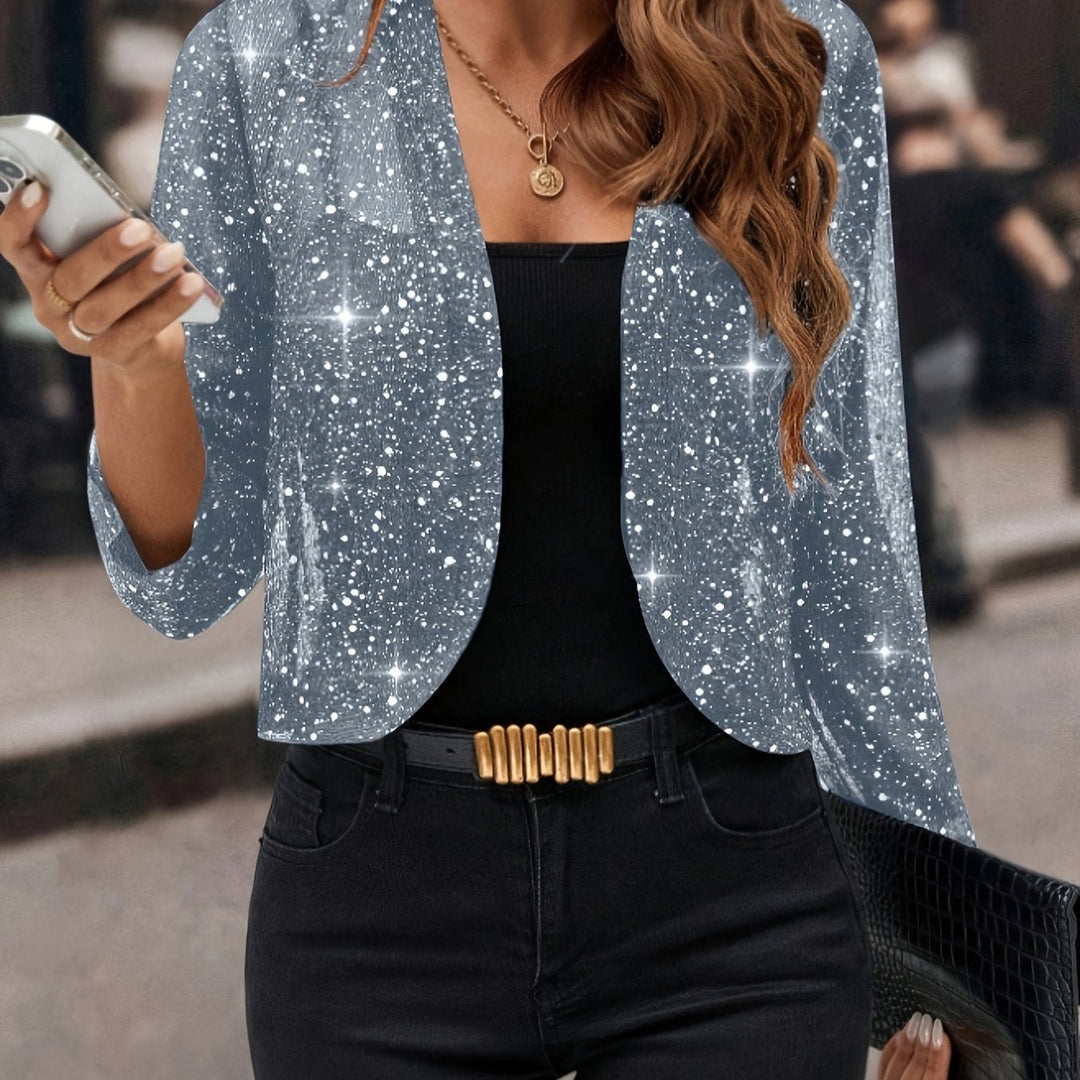 Women's Shimmer Cropped Jacket in sky blue, 3/4 Sleeve