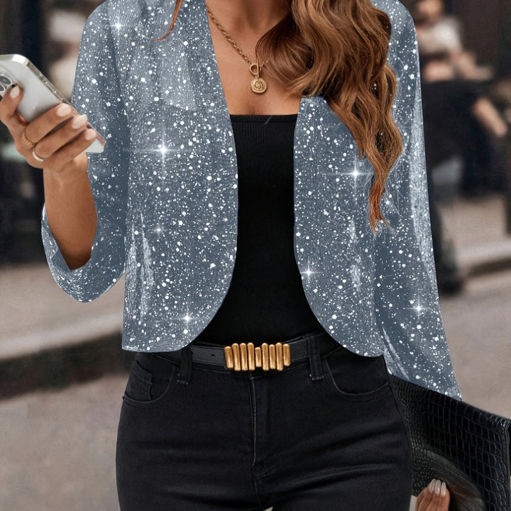 Women's Shimmer Cropped Jacket in sky blue, 3/4 Sleeve