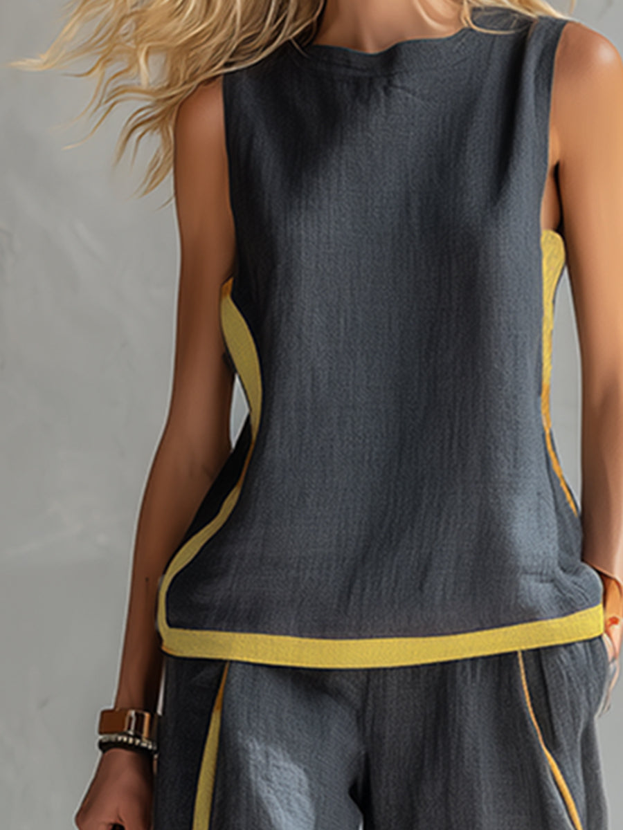 Women's Sleeveless Two-Piece Set - Wide-Leg Trousers