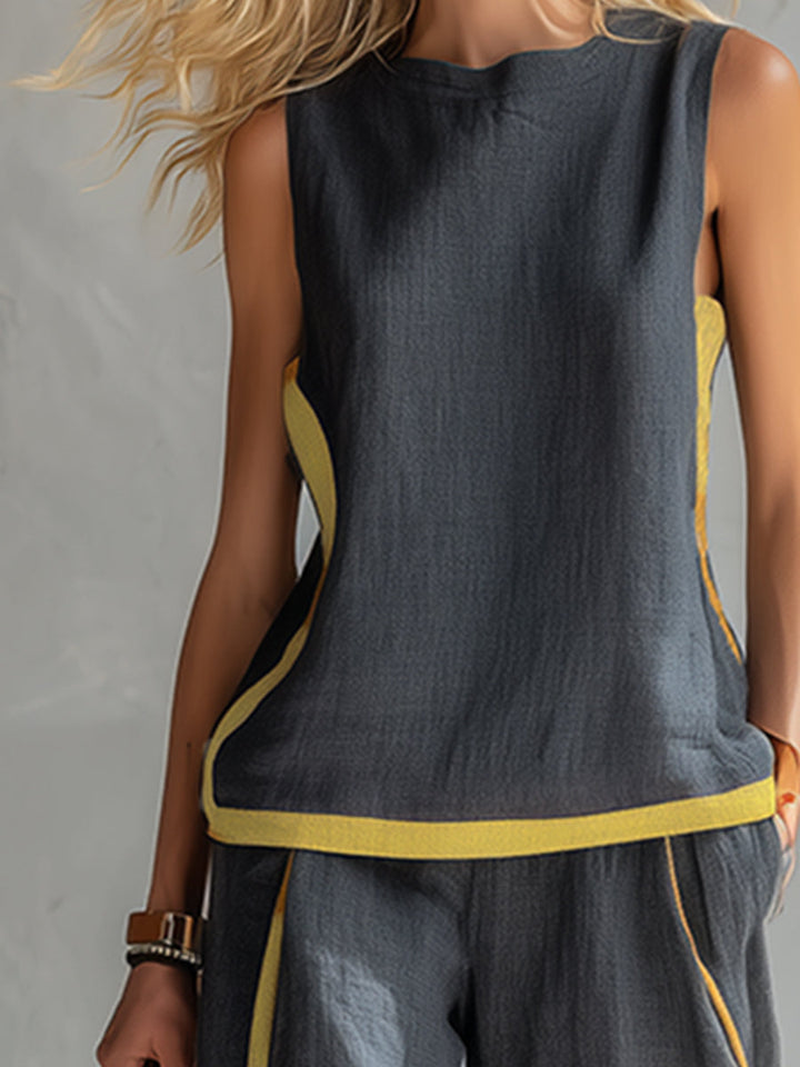 Women's Sleeveless Two-Piece Set - Wide-Leg Trousers