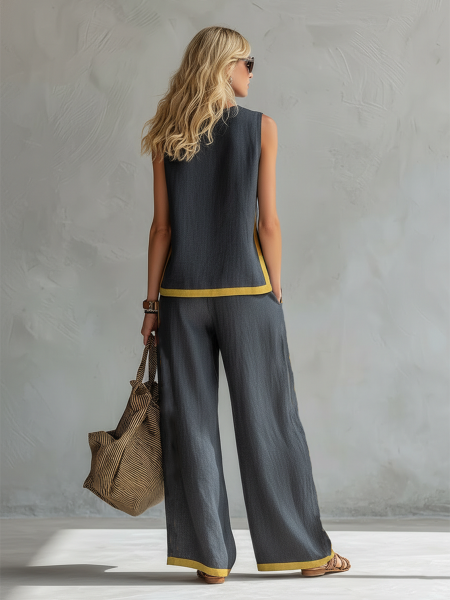 Women's Sleeveless Two-Piece Set - Wide-Leg Trousers