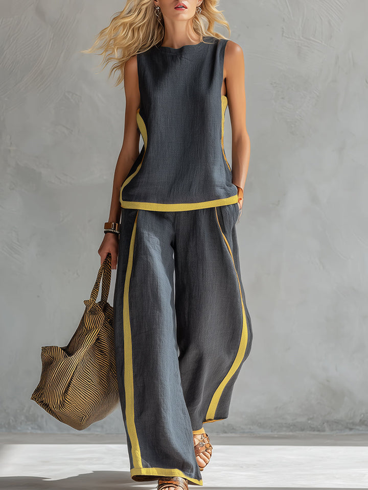 Women's Sleeveless Two-Piece Set - Wide-Leg Trousers