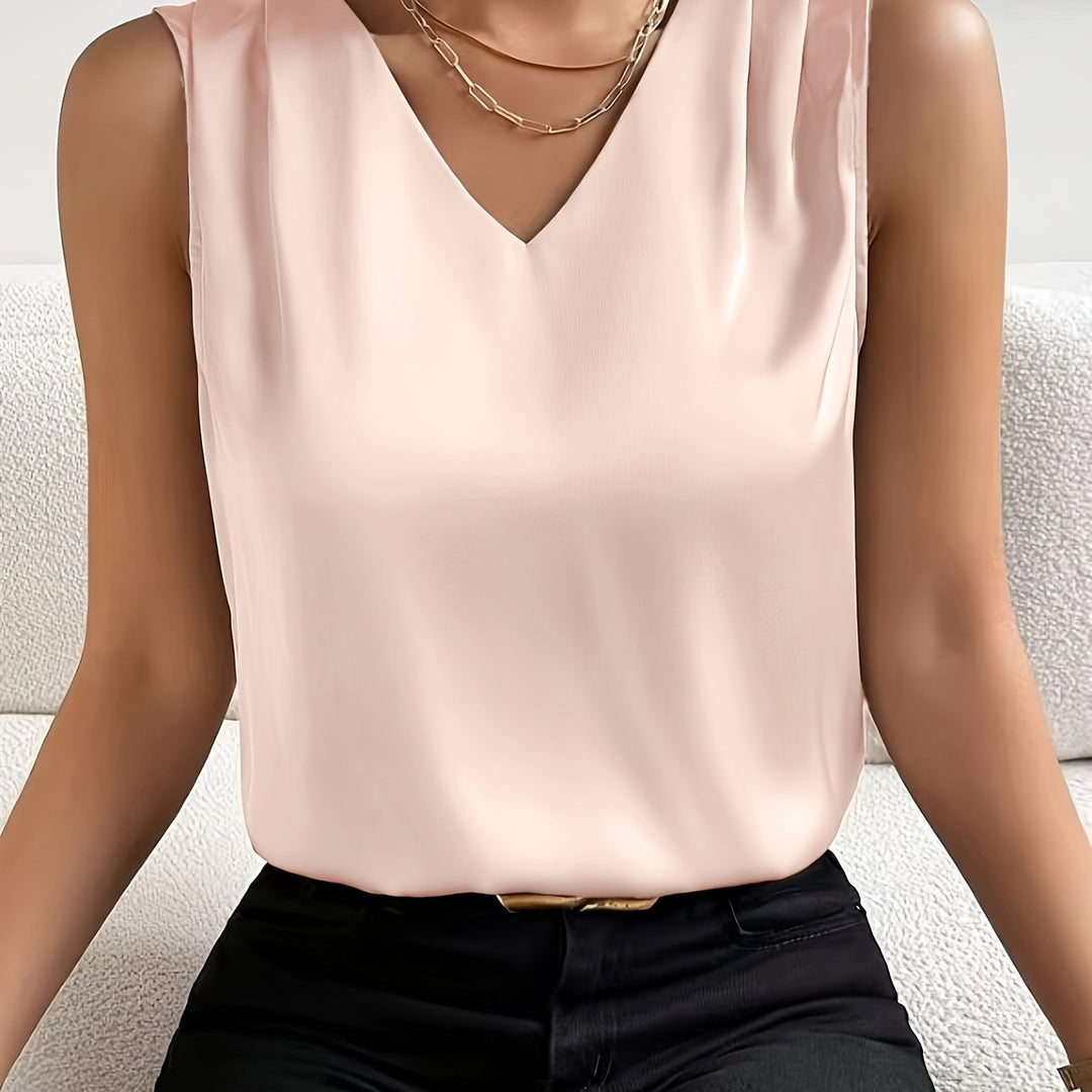 Women's Sleeveless V-Neck Top in champagne, Elegant Drape