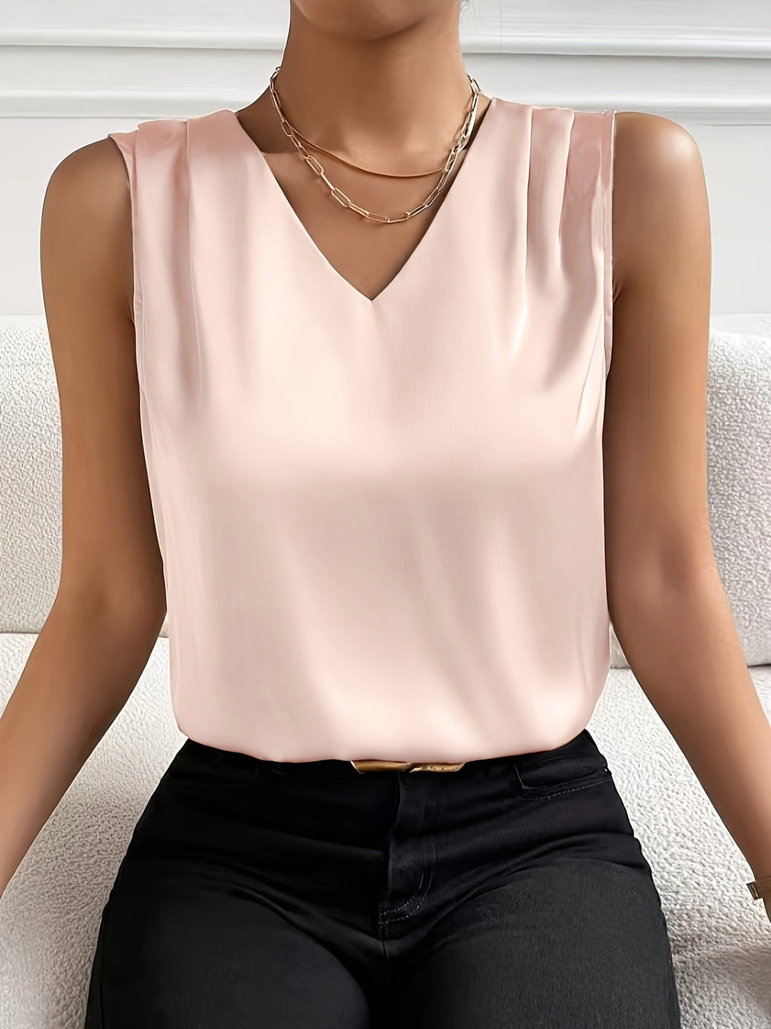 Women's Sleeveless V-Neck Top - Elegant Drape