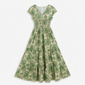 Women's Smocked Floral Maxi Dress - V-Neck Tiered Skirt
