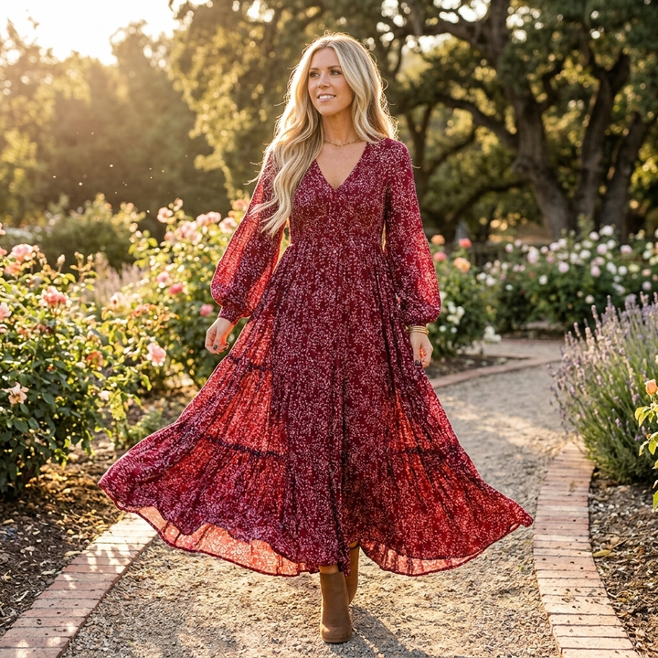 Women's Smocked Waist Floral Maxi Dress - Flowing Elegance