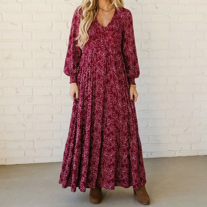 Women's Smocked Waist Floral Maxi Dress - Flowing Elegance
