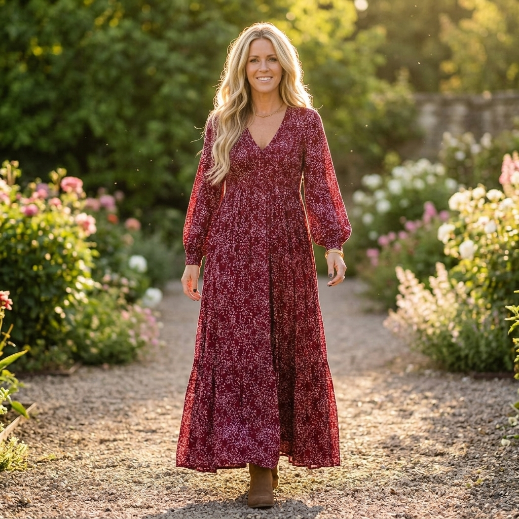 Women's Smocked Waist Floral Maxi Dress - Flowing Elegance
