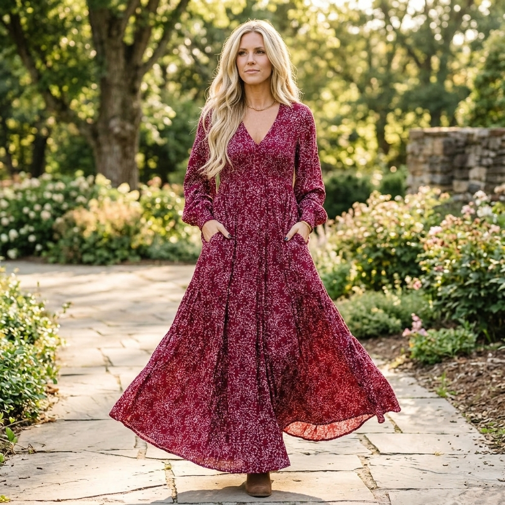 Women's Smocked Waist Floral Maxi Dress - Flowing Elegance