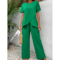 Women's Soft Two-Piece Set - Asymmetrical Blouse & Relaxed Pants
