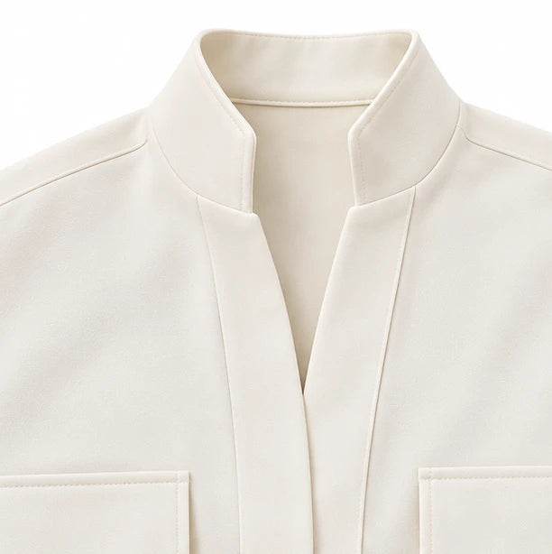 Women's Stand-Collar Shirt and Cropped Trouser Set - Coordinated Work