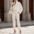 Women's Stand-Collar Shirt and Cropped Trouser Set - Coordinated Work