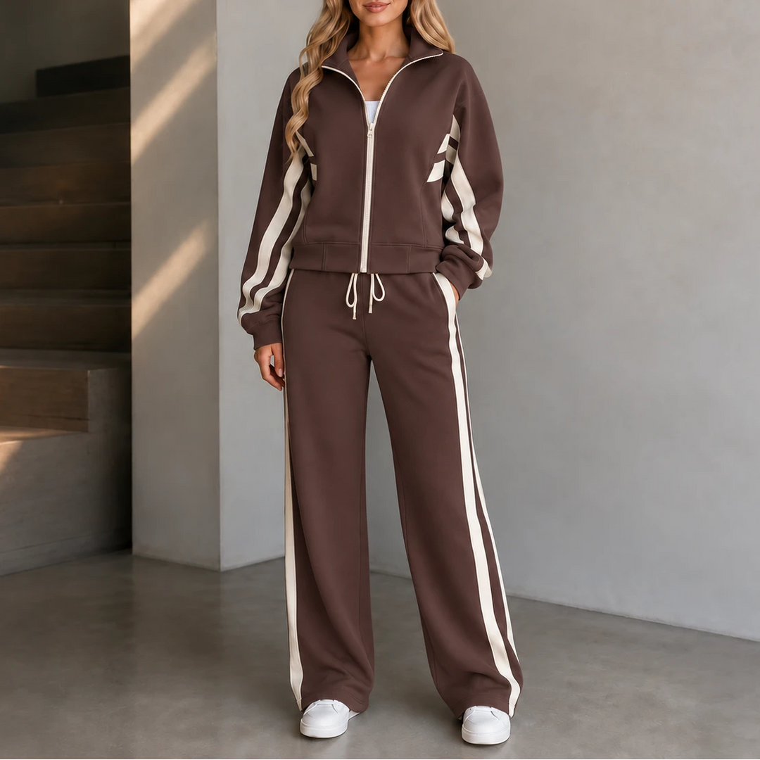 Women's Striped Lounge Set in brown, Coordinated Two-Piece