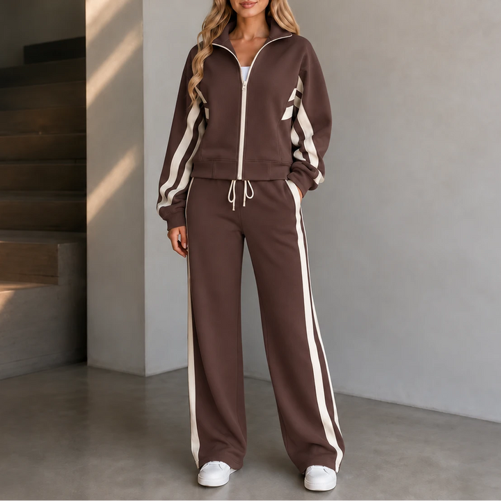 Women's Striped Lounge Set in brown, Coordinated Two-Piece