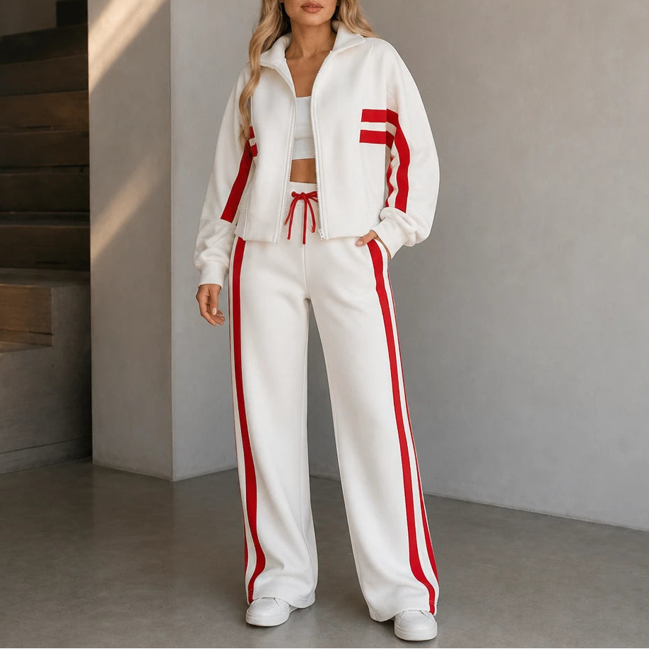 Women's Striped Lounge Set in white, Coordinated Two-Piece