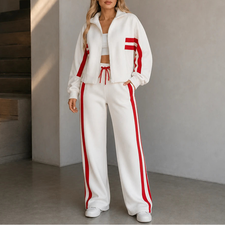 Women's Striped Lounge Set in white, Coordinated Two-Piece