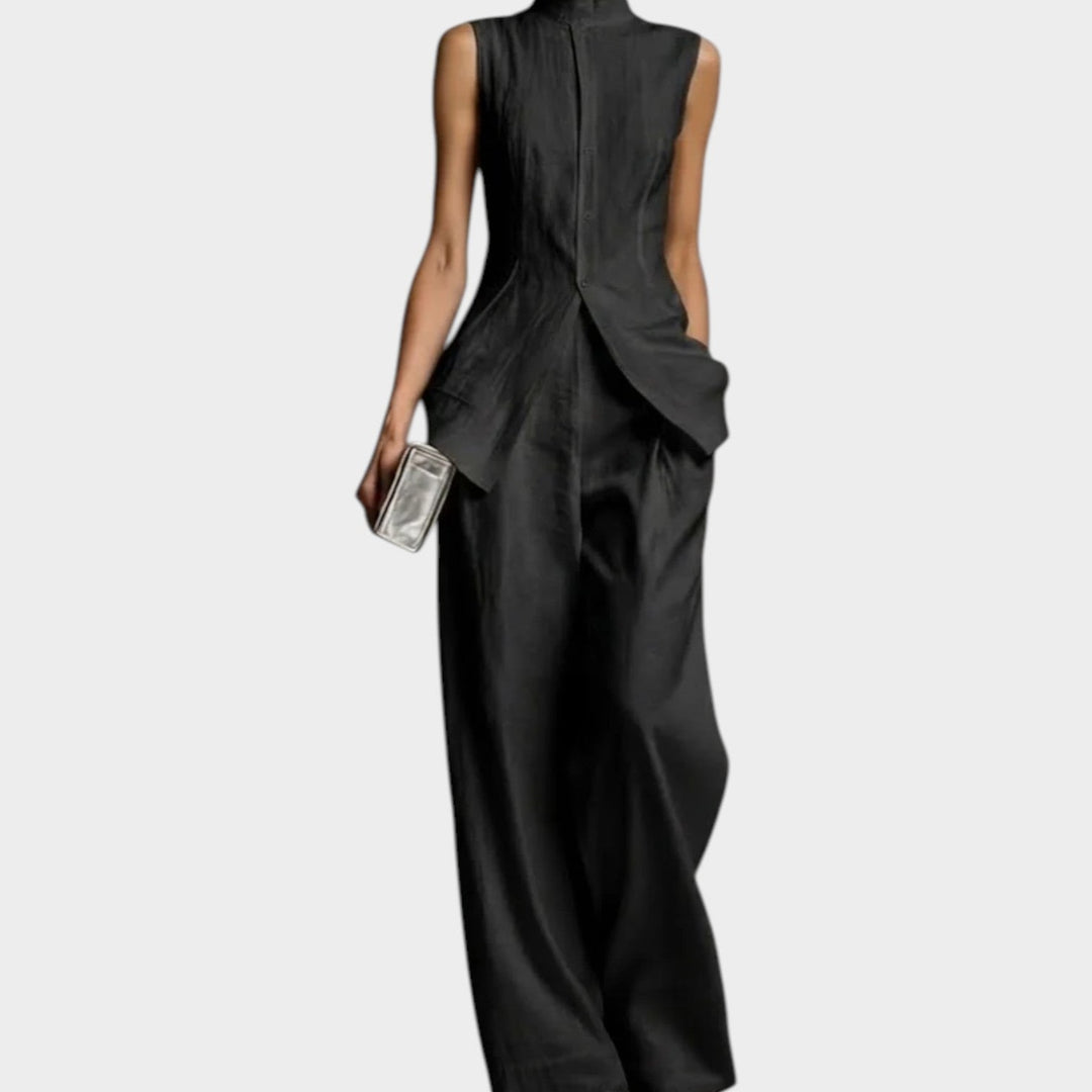 Women's Structured High-Neck Tailored Set - Sleek Two-Piece - Black