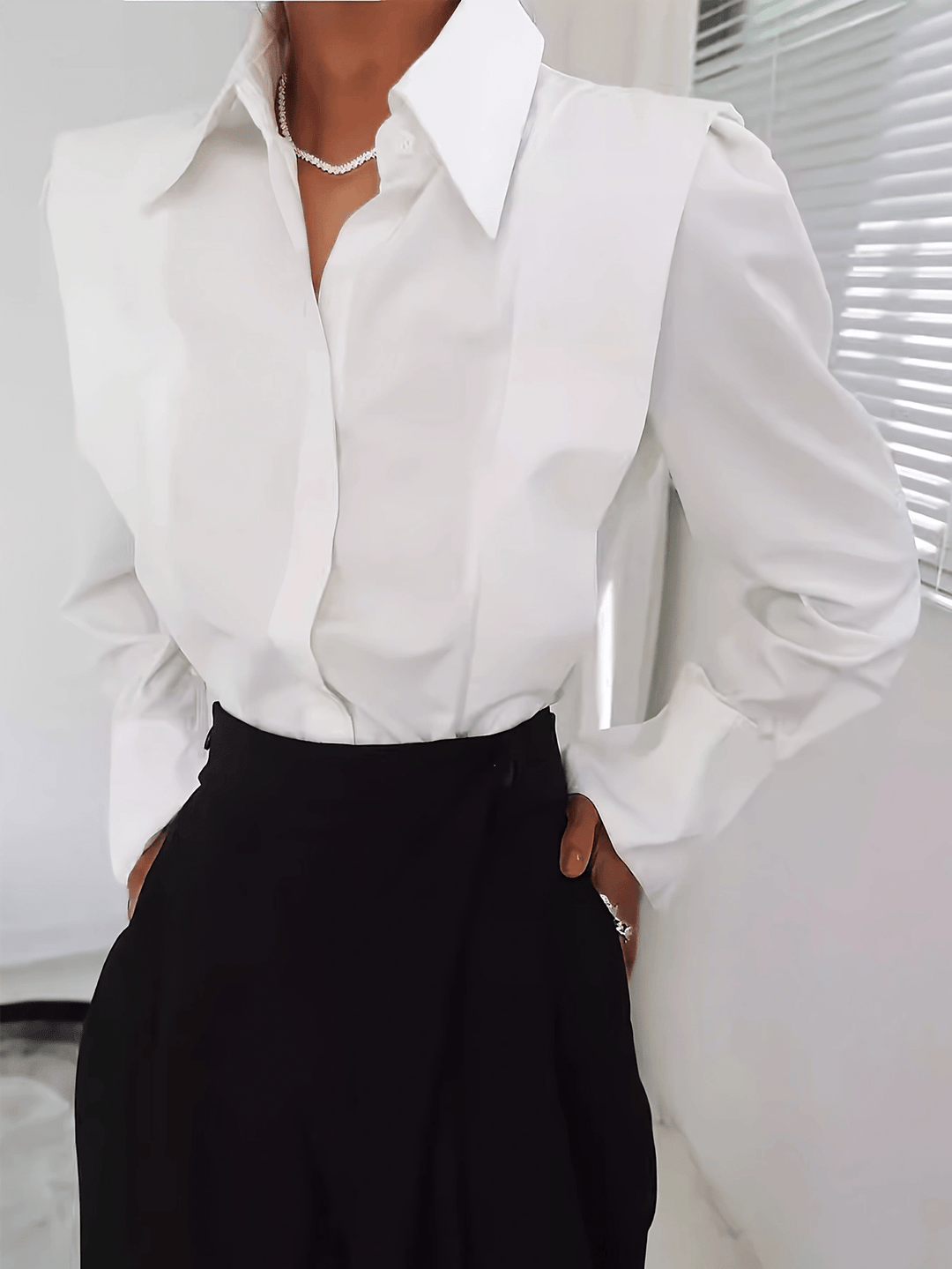 Women's Tailored Button-Up Shirt in white, Structured Elegance