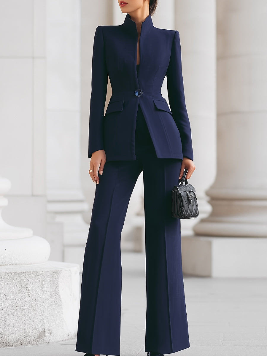 Women's Tailored Two-Piece Blazer Set - Modern Professional - Blue