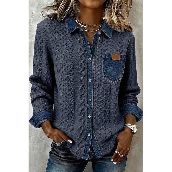 Women's Textured Contrast Shirt in blue, Everyday Elegance