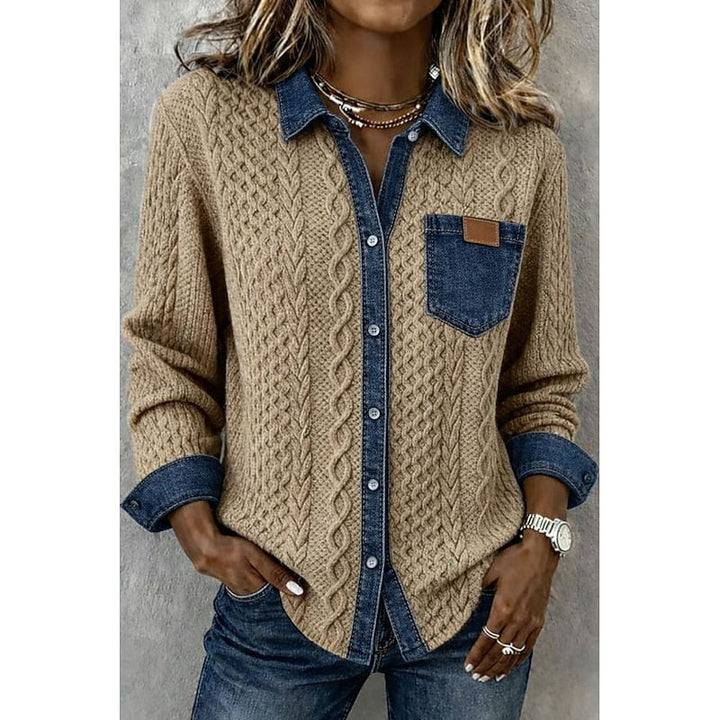 Women's Textured Contrast Shirt in khaki, Everyday Elegance