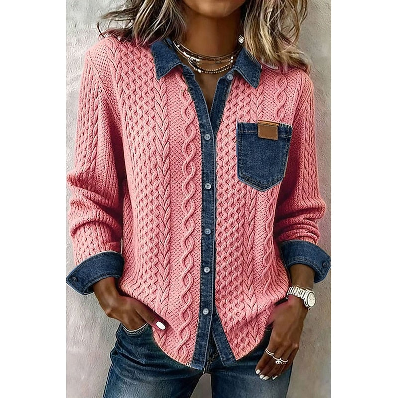 Women's Textured Contrast Shirt in pink, Everyday Elegance
