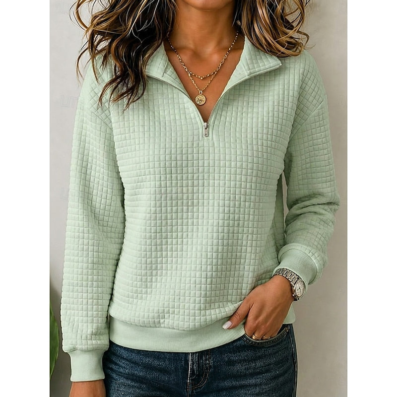 Women's Textured Quarter-Zip Pullover - Elegant Stand Collar