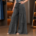 Women's Tiered Patchwork Wide-Leg Jeans - Floor-Length