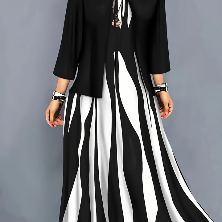 Women's Two-Piece Dress Set with Jacket in black, Elegant Flowing Design