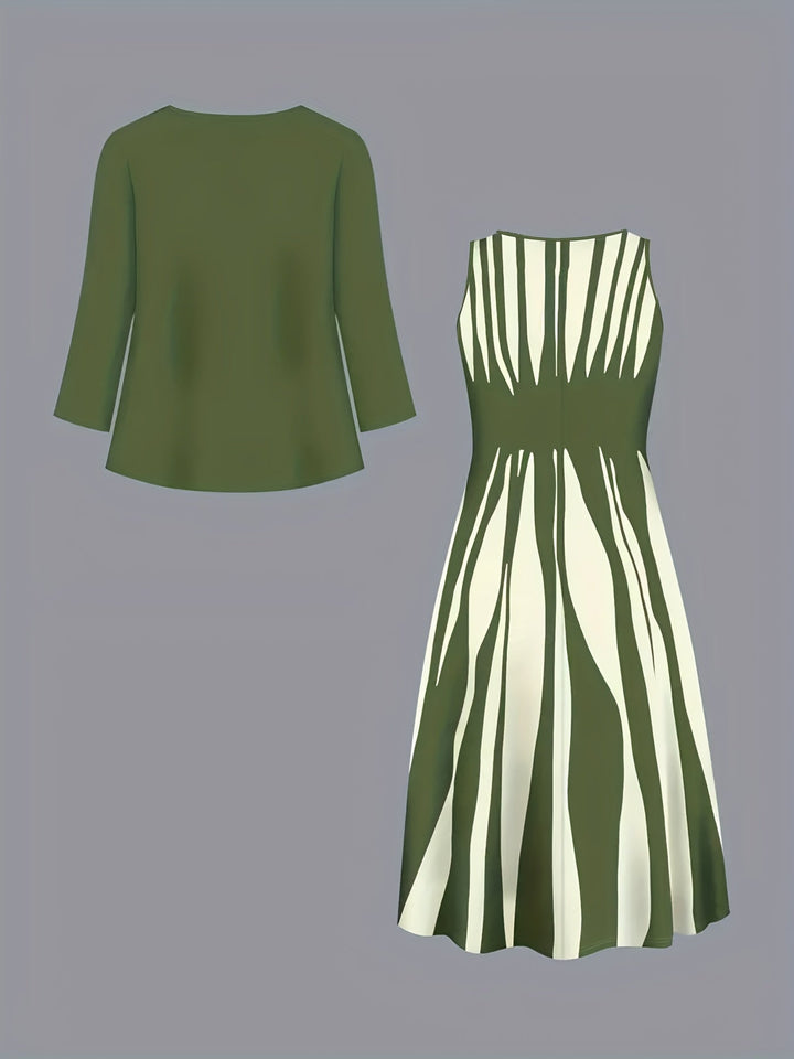Women's Two-Piece Dress Set with Jacket - Elegant Flowing Design