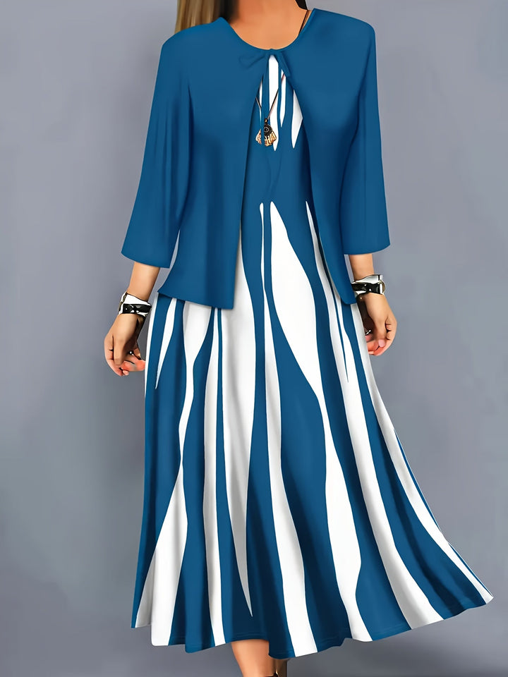Women's Two-Piece Dress Set with Jacket - Elegant Flowing Design